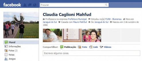 Página de Claudia no Facebook