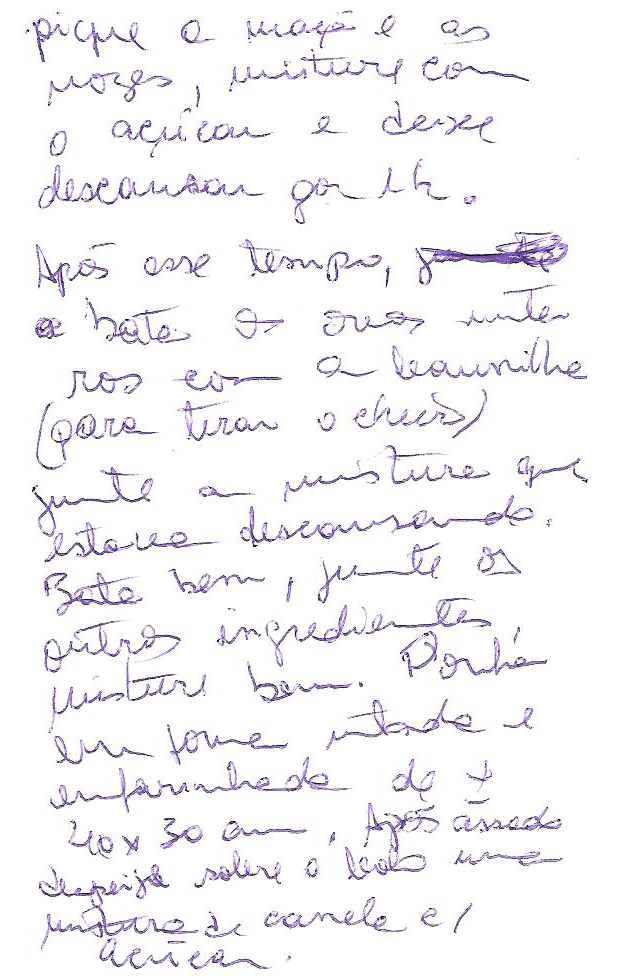 Receita escrita em papel qualquer, em bar barulhento...